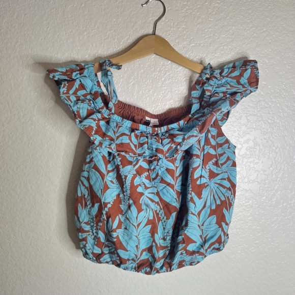 Janie And Jack Blue Brown Palm Tree Sleeveless Blouse Sz 12 - Picture 1 of 5